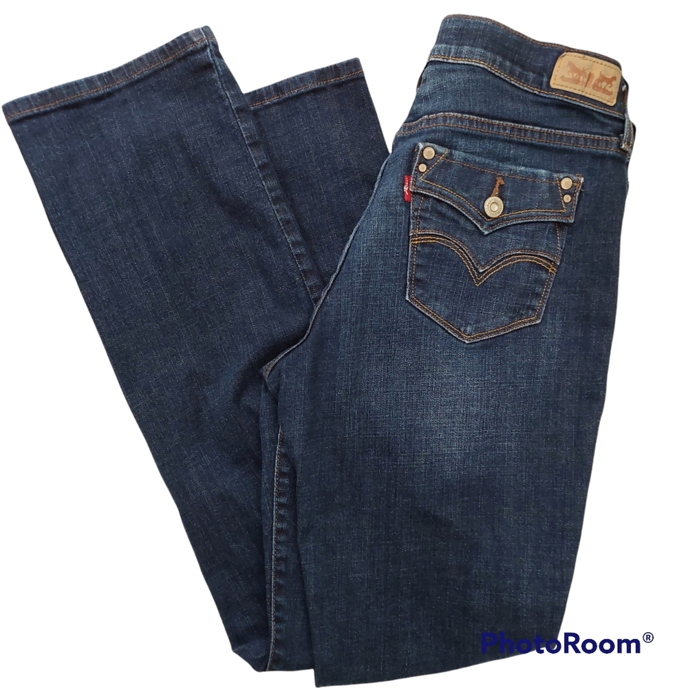 Levi's 505 Mid-Rise Straight Leg Faux Flap Pocket Denim Blue Jeans 8